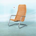 Vintage design rieten 60s fauteuil l minimalist lounge chair, Gebruikt, Ophalen of Verzenden, 50 tot 75 cm, Riet of Rotan