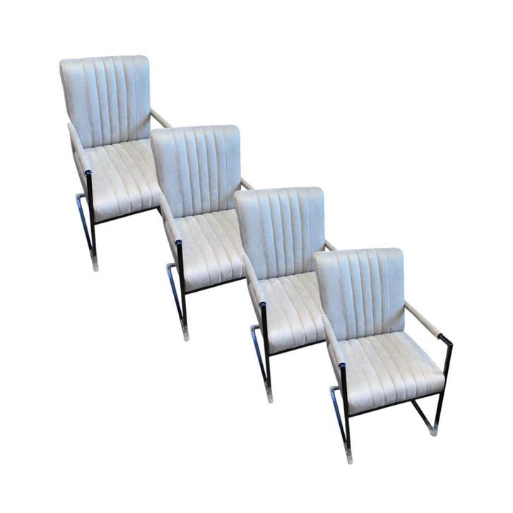 Eetkamerstoel Milo set van 4, Huis en Inrichting, Stoelen, Zo goed als nieuw, Vier, Metaal, Stof, Wit, Ophalen