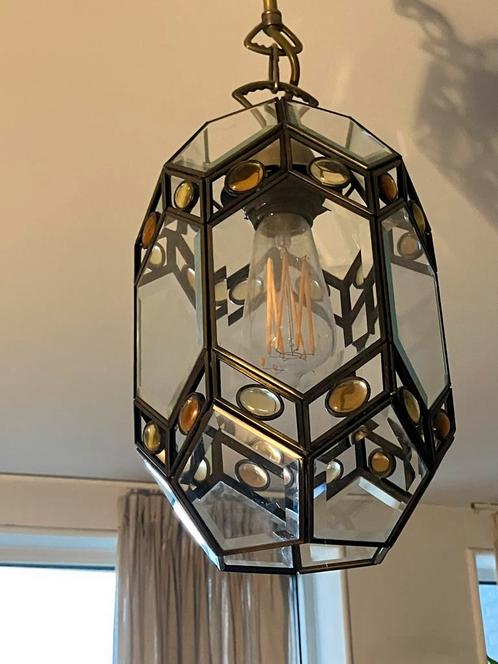 Art deco mid century glas in lood hanglamp kristal vintage, Huis en Inrichting, Lampen | Hanglampen, Zo goed als nieuw, Minder dan 50 cm