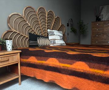 Wollen deken vintage AaBe terracotta oranje bruin sprei wol beschikbaar voor biedingen