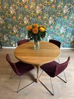 Ronde eettafel massief eikenhout met 4 stoelen, Gebruikt, 100 tot 150 cm, Ophalen of Verzenden, Vier personen