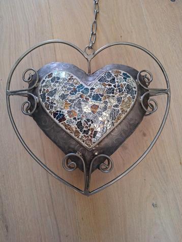 Decoratie hart metaal en glas woonaccessoire om op te hangen beschikbaar voor biedingen