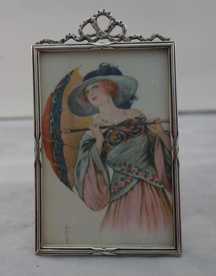 Zilveren Fotolijstje met Strik, Antiek en Kunst, Antiek | Goud en Zilver, Ophalen of Verzenden