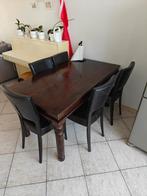 Authentieke Houten Eettafel met 5 Stoelen, Ophalen, Gebruikt, Kunststof, 50 tot 100 cm