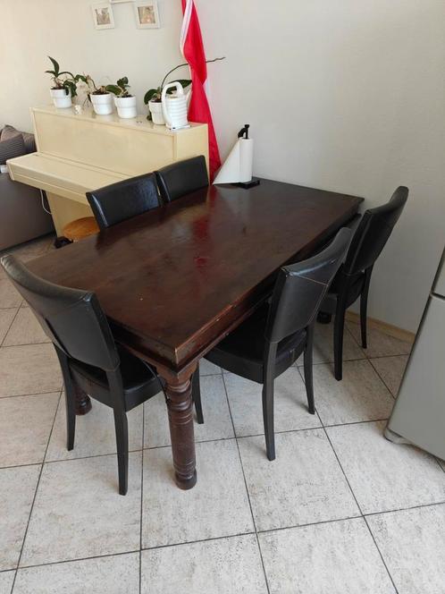 Authentieke Houten Eettafel met 5 Stoelen, Huis en Inrichting, Tafels | Eettafels, Gebruikt, 50 tot 100 cm, 150 tot 200 cm, Vier personen