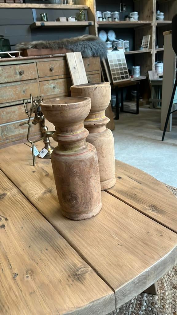 Kandelaar oud hout uniek, Ophalen of Verzenden, Nieuw, Hout, 25 tot 50 cm