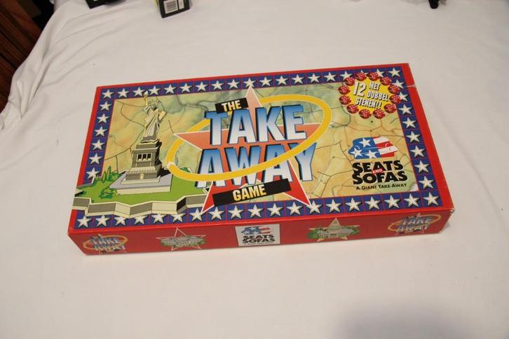 The Take Away Game Seats & Sofas, Hobby en Vrije tijd, Gezelschapsspellen | Bordspellen, Zo goed als nieuw, Een of twee spelers
