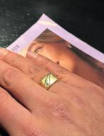 Geelgouden zegelring 14 karaat met zirkonia NIEUWPRIJS €899!, Gebruikt, 19 tot 20, Heer, Ophalen of Verzenden