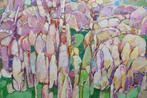 Frans Manders, GROOT schilderij, Fantasie tuin op paneel., Ophalen of Verzenden