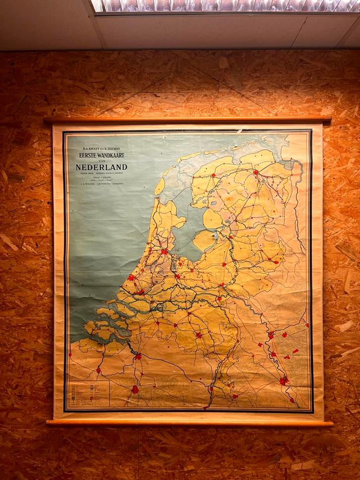 Oude Schoolkaart Nederland - Jaren 50/60, Antiek en Kunst, Antiek | Schoolplaten, Aardrijkskunde, Ophalen of Verzenden