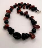 Nieuwe ketting stenen lava carneool  glas bruin zwart, Ophalen of Verzenden, Nieuw, Steen of Mineraal, Met edelsteen