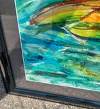 Aad Leemans twee waterlelies Blauw schilderij, Antiek en Kunst, Ophalen