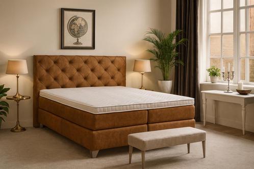 Boxspring 160x200 Bruin Direct/Leverbaar/Enschede E-7200, Huis en Inrichting, Slaapkamer | Boxsprings, Nieuw, 160 cm, 200 cm, Tweepersoons