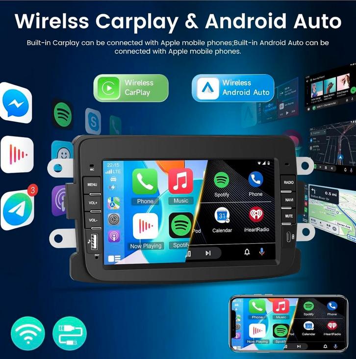 Carplay + camera Dacia Duster Sandero Dokker Logan Lodgy, Auto diversen, Autoradio's, Zo goed als nieuw, Ophalen