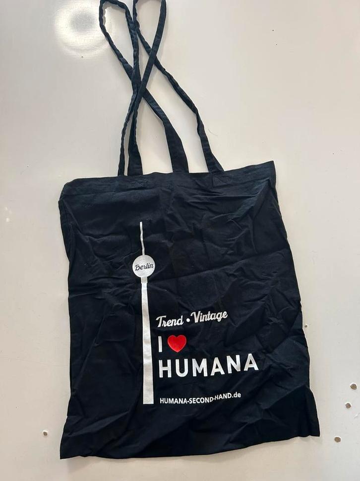 Katoenen tasje merk Humana, Sieraden, Tassen en Uiterlijk, Tassen | Reistassen en Weekendtassen, Gebruikt, Zwart, Minder dan 40 cm