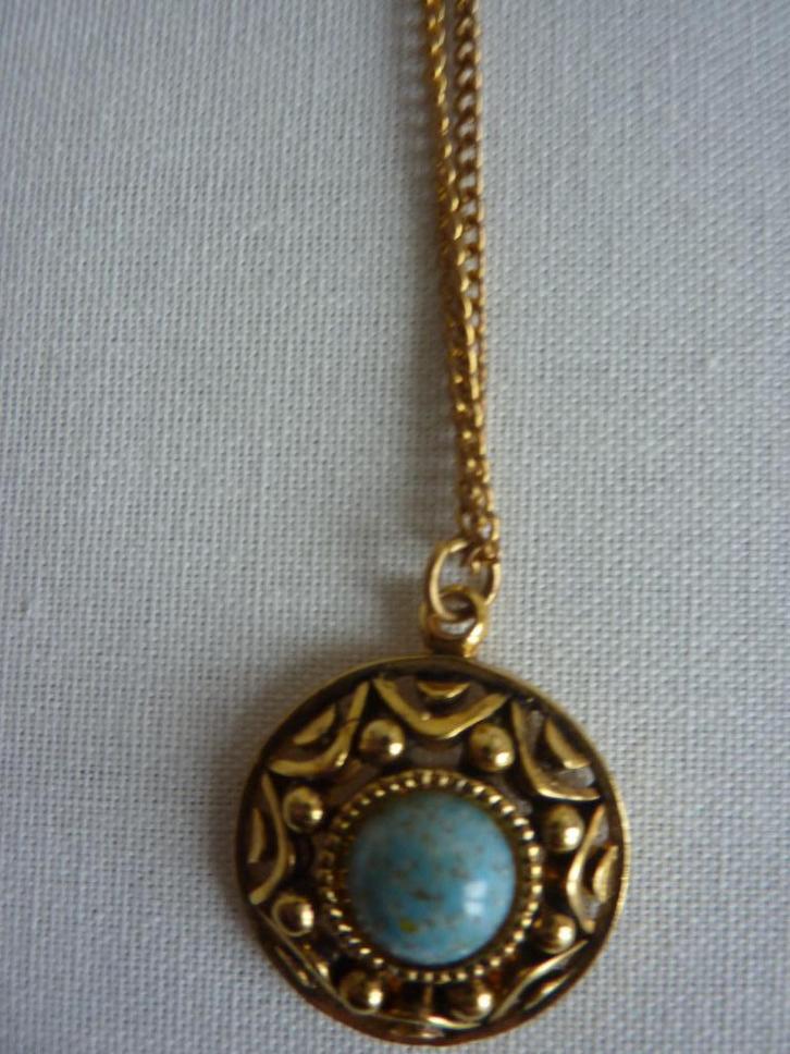 ketting hanger blauw amazoniet edelsteen 27 cm geen goud, Sieraden, Tassen en Uiterlijk, Antieke sieraden, Ketting, Overige materialen