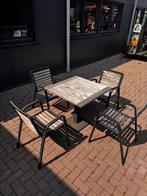 Terrasset – 9 tafels + 35 stoelen – complete partij, Ophalen of Verzenden, Gebruikt, Rechthoekig, Hout