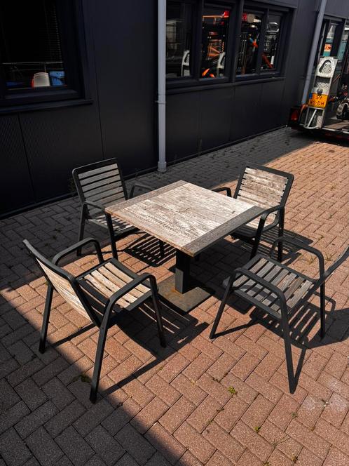 Terrasset – 9 tafels + 35 stoelen – complete partij, Tuin en Terras, Tuintafels, Gebruikt, Rechthoekig, Hout, Ophalen of Verzenden