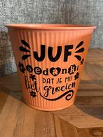 Bloempot voor juf of meester met naam mogelijk, Rond, Nieuw, Ophalen of Verzenden, Minder dan 25 cm