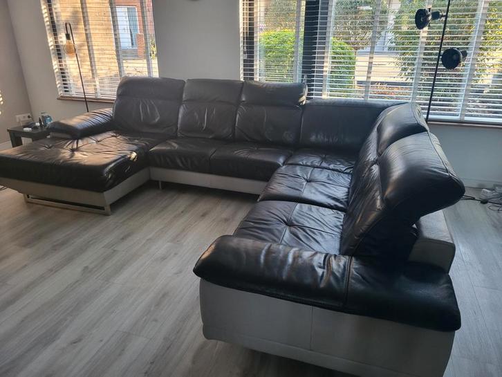 Leren u bank, Huis en Inrichting, Banken | Complete zithoeken, Gebruikt, Leer, Ophalen