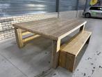 Mooie steigerhouten tuintafel en banken, Tuin en Terras, Tuintafels, Ophalen of Verzenden, Zo goed als nieuw, Rechthoekig, Hout