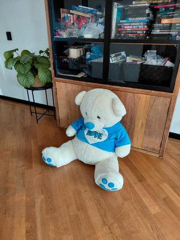 Grote Teddybeer - Wit met Blauw - Zo Goed Als Nieuw beschikbaar voor biedingen