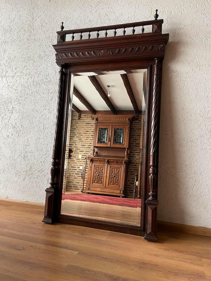 ANTIEK topstaat SPIEGEL eiken Mechelse stijl 1880 - 1920, Antiek en Kunst, Antiek | Spiegels, 50 tot 100 cm, 150 tot 200 cm, Rechthoekig