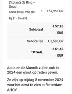 Ticket Acda en de Munnik 8 november Ahoy, Overige soorten, Overige typen, Eén persoon