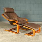 Deense “Apollo” fauteuil met hocker – Svend Skipper – '70, Huis en Inrichting, Fauteuils, Minder dan 75 cm, Vintage, Hout, Ophalen of Verzenden