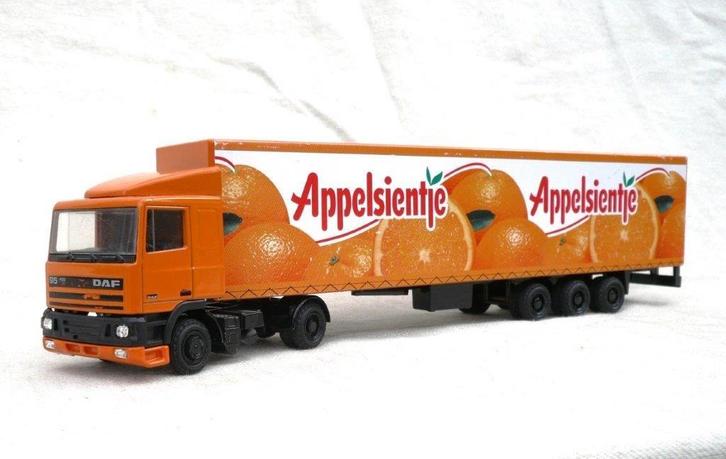 Lion Daf 95 + mega trailer appelsientje ., Hobby en Vrije tijd, Modelauto's | 1:50, Gebruikt, Bus of Vrachtwagen, Lion Toys, Verzenden