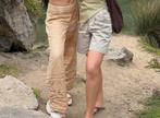Linnen Boho strandbroek versierd met mineraalsteentjes, Maat 38/40 (M), Beige, Ophalen of Verzenden, Zo goed als nieuw