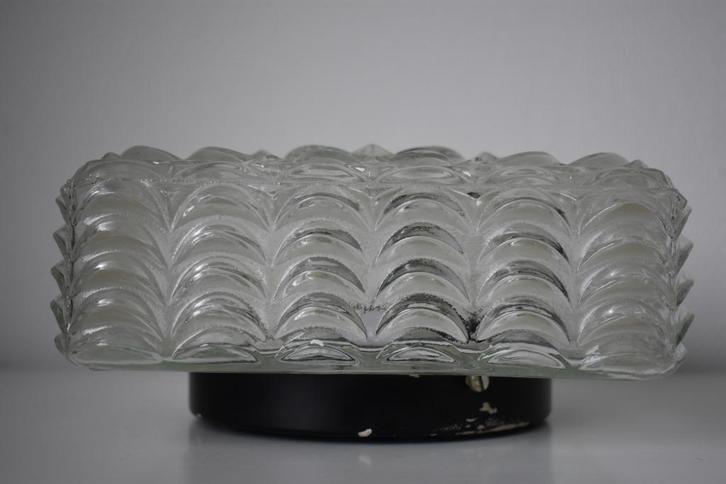 Retro vintage plafondlamp met bloem motief jaren 70, Huis en Inrichting, Lampen | Plafondlampen, Gebruikt, Glas, Metaal, Ophalen of Verzenden