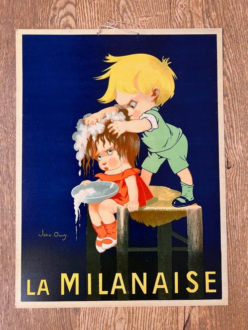 Vintage litho reclameposter La Milanaise John Owny retro, Verzamelen, Merken en Reclamevoorwerpen, Gebruikt, Reclamebord, Verzenden