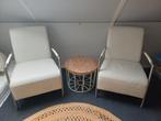 Twee witte leren fauteuils, Ophalen, Gebruikt, 75 tot 100 cm, Leer