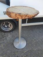 Boomstam sta tafel met metalen Sataliet voet., Ophalen of Verzenden, Zo goed als nieuw