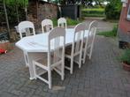 massief eiken tuin of eetkamertafel met stoelen, Huis en Inrichting, Tafels | Eettafels, Overige vormen, 100 tot 150 cm, 150 tot 200 cm