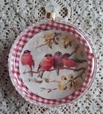 Glazen kerstbal, vogel afbeelding, rood /wit geruite stof, Gebruikt, -, -, Ophalen of Verzenden