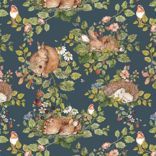 Kinderbehang behang Slapende Bosdieren Donker Dekornik, Kinderen en Baby's, Kinderkamer | Inrichting en Decoratie, Nieuw, Wanddecoratie