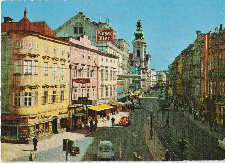 Oostenrijk, Linz met auto's Opel Rekord P1 Caravan, Verzamelen, Ansichtkaarten | Buitenland, Gelopen, Oostenrijk, 1960 tot 1980