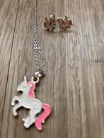 Mooie zilveren ketting met hanger eenhoorn en oorbellen!, Ophalen of Verzenden, Zo goed als nieuw, Zilver