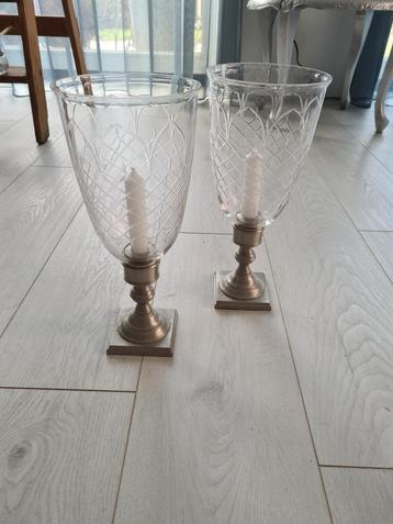 Hele mooie glazen kandelaars/windlichten beschikbaar voor biedingen