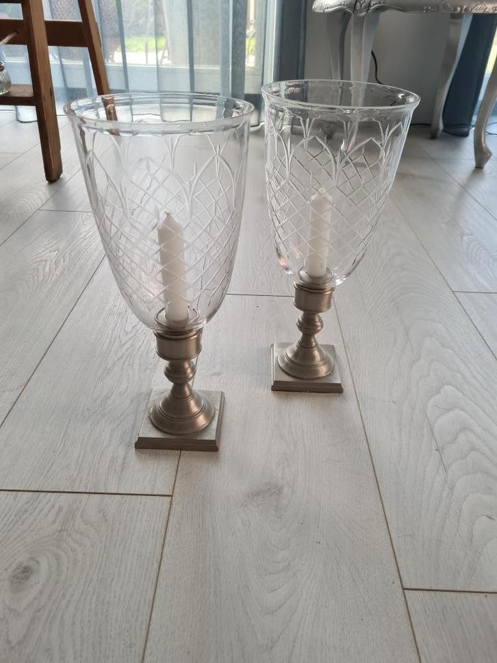Hele mooie glazen kandelaars/windlichten, Huis en Inrichting, Woonaccessoires | Kandelaars en Kaarsen, Zo goed als nieuw, Kandelaar