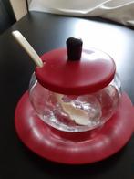 Vintage jam- hagelslagpotje rood met glas, Antiek en Kunst, Ophalen of Verzenden