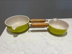 Setje Le Creuset La Mama 14 en 17 cm Shrek kleur!, Huis en Inrichting, Gietijzer, Ophalen of Verzenden, Zo goed als nieuw, Keramische plaat