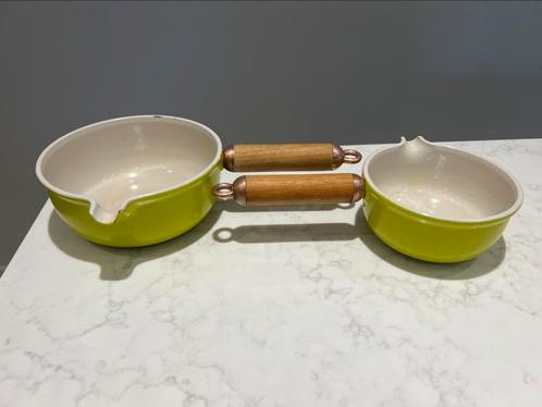 Setje Le Creuset La Mama 14 en 17 cm Shrek kleur!, Huis en Inrichting, Keuken | Potten en Pannen, Zo goed als nieuw, Koekenpan of Braadpan