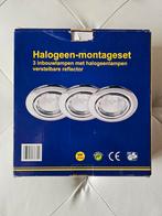 Halogeen montageset met drie inbouwlampen, Halogeen, Ophalen of Verzenden, Spots, Plafondspot of Wandspot