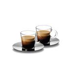 2 View Espresso kopjes met  RVS schoteltjes van Nespresso, Nieuw, Glas, Overige stijlen, Kop(pen) en/of Schotel(s)