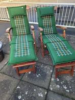 deck chairs, 2 stuks, zware kwaliteit met kussens, Ophalen of Verzenden, Zo goed als nieuw, Hout