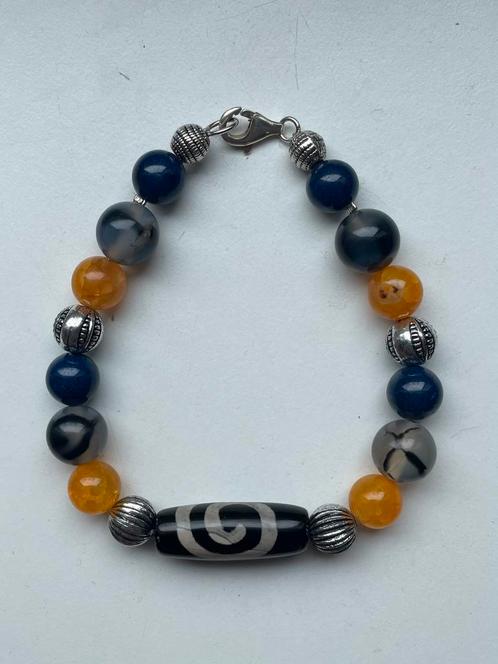 Zilveren Tibetaanse armband, met natuurlijke kralen, Sieraden, Tassen en Uiterlijk, Armbanden, Nieuw, Zilver, Zilver, Met bedels of kralen