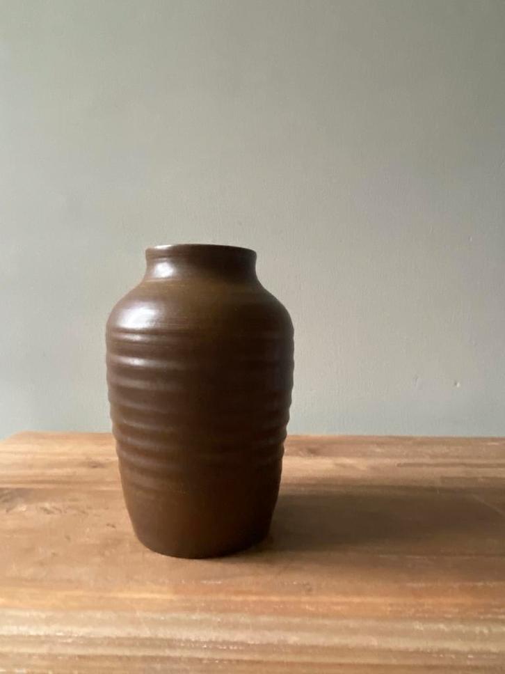 Vintage Jan de Graaf Keramiek Vaas - Mid Century Bruin, Huis en Inrichting, Woonaccessoires | Vazen, Gebruikt, Overige kleuren
